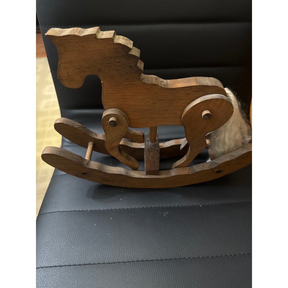 Vintage Hand Carved Wooden Rocking Horse Figurine Rustic Folk Art Decor Small‎